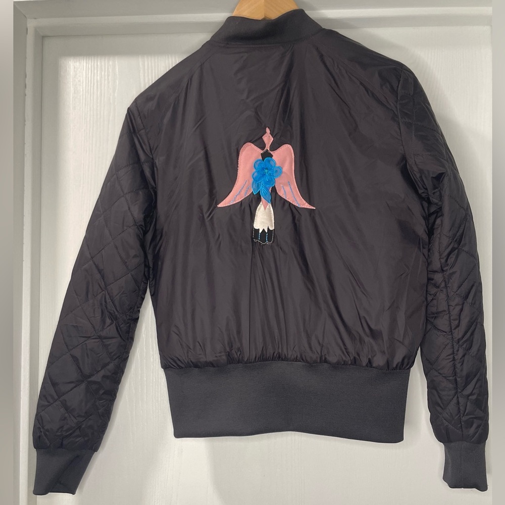 INSO Collection Bomber Jacket with Embroidered Back in Black. Size S